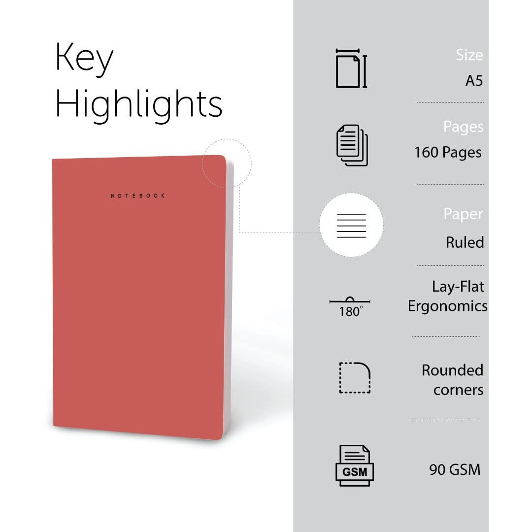 FACTOR NOTES A5 Notebook 90 GSM | Ruled | 160 Pages (Redwood)
