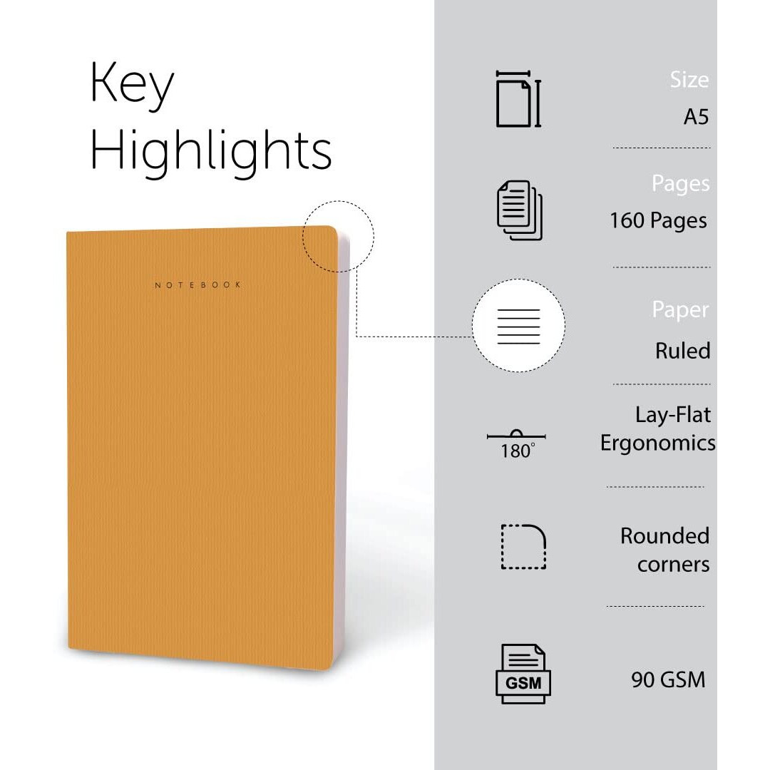 FACTOR NOTES A5 Notebook 90 GSM | Ruled | 160 Pages (Earth Yellow)