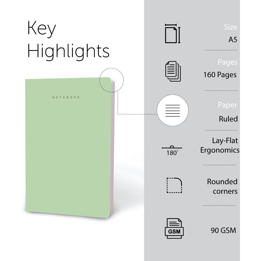 FACTOR NOTES A5 Notebook 90 GSM | Ruled | 160 Pages (Laurel Green)