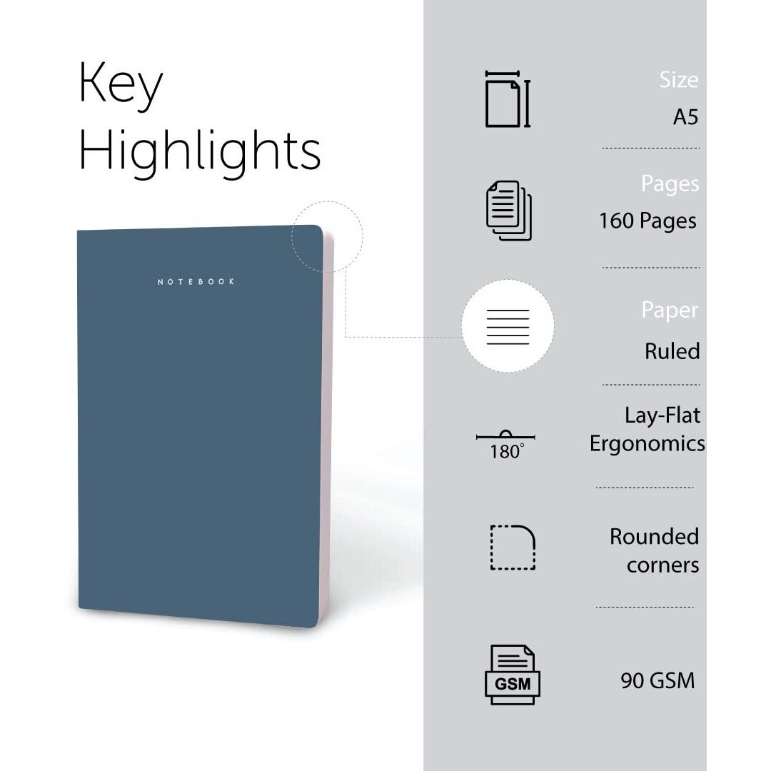 FACTOR NOTES A5 Notebook 90 GSM | Ruled | 160 Pages (Winter Blue)