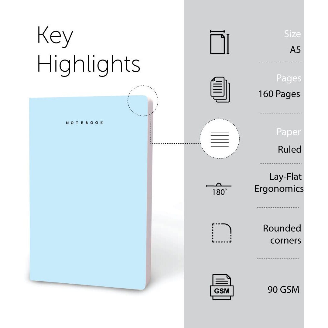 FACTOR NOTES A5 Notebook 90 GSM | Ruled | 160 Pages (Misty Blue)
