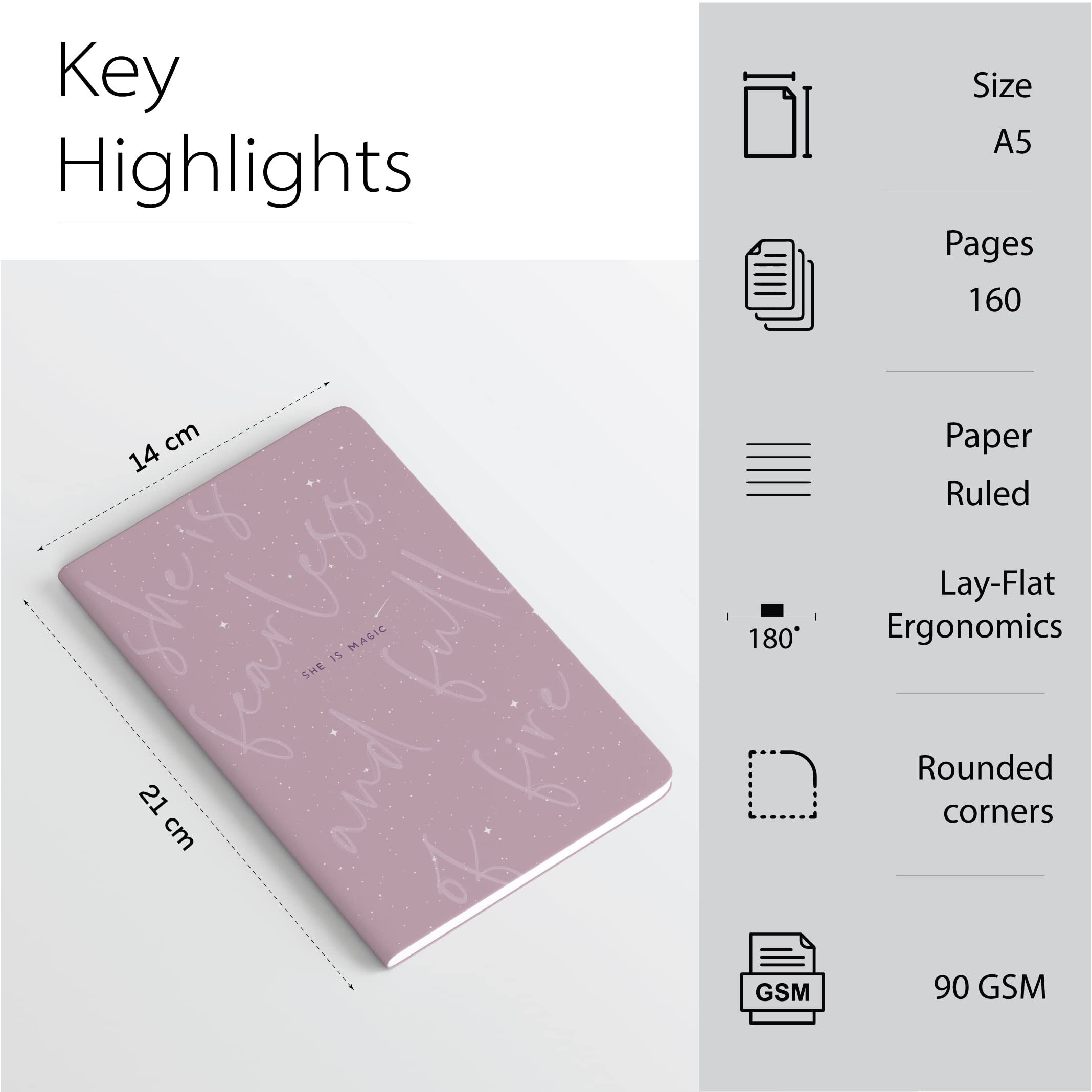 Factor Notes Notebook Ruled, 160 Pages, A5, 90 GSM Journal Diary - Pursuit Series (Fearless), (FN2085)