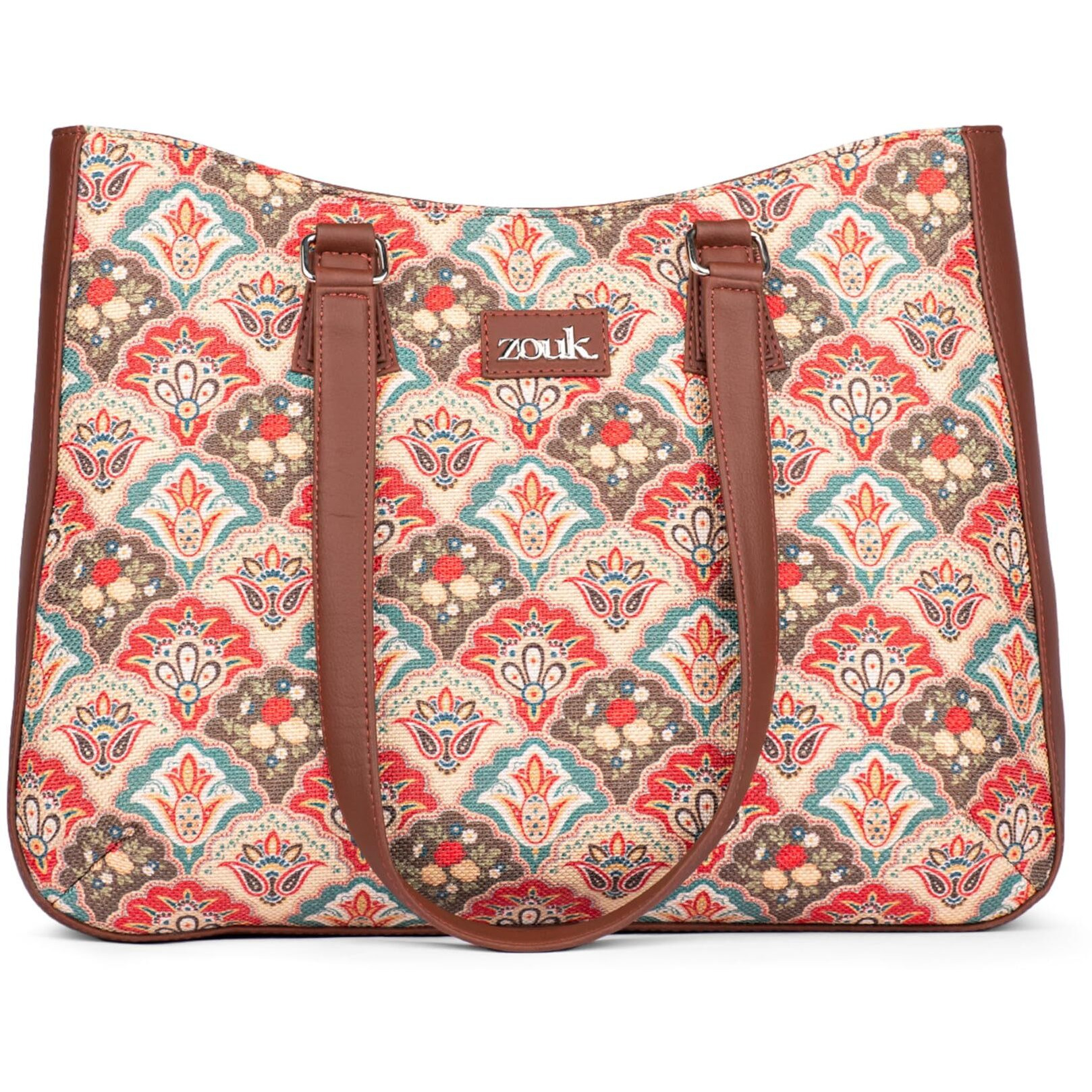 ZOUK Mughal Art Multicolor Getaway Handbag | Jute | Vegan Leather Handcrafted Tote Bag | Multicolor
