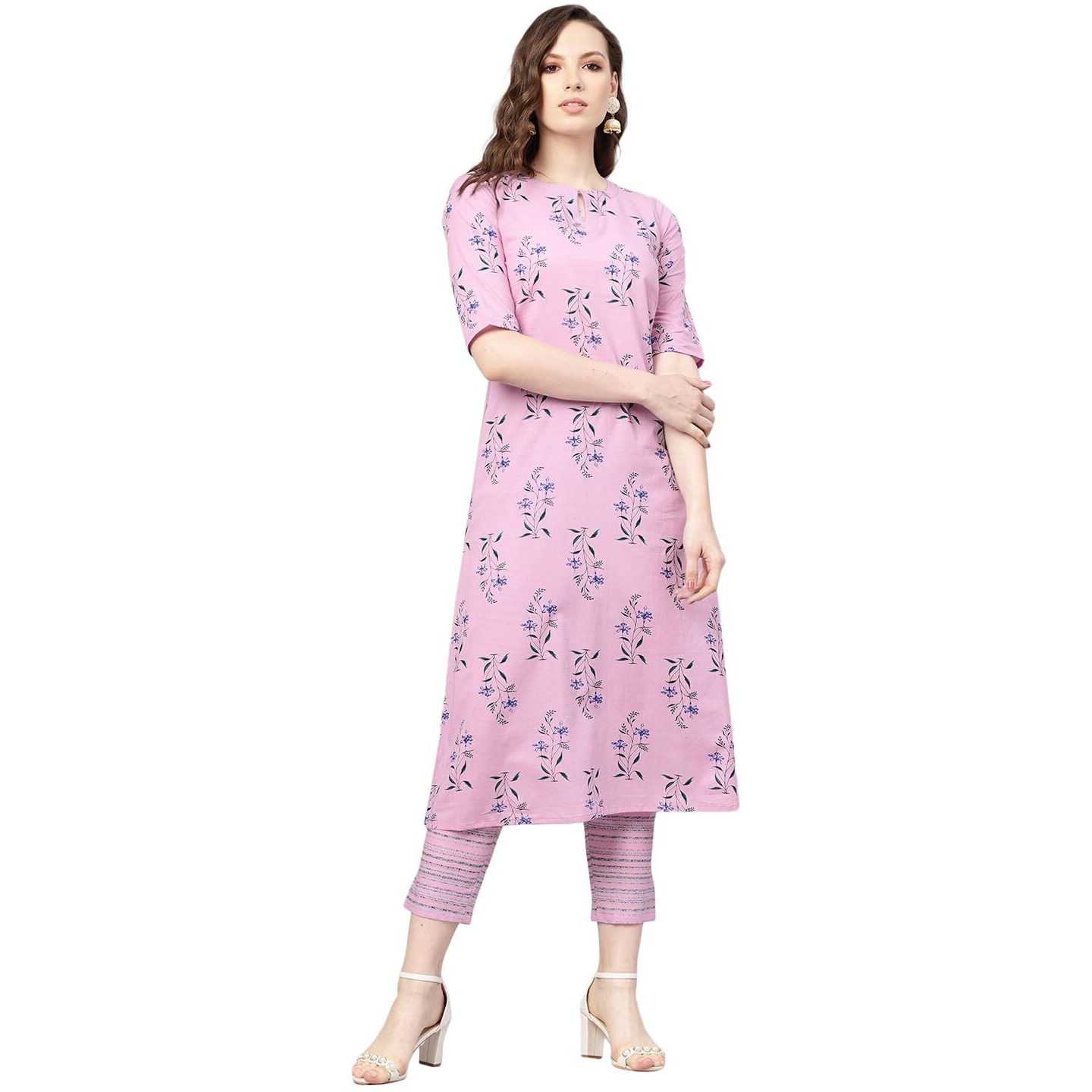 Libas Women's Cotton Printed Regular Fit Kurta Set (6410F_Purple