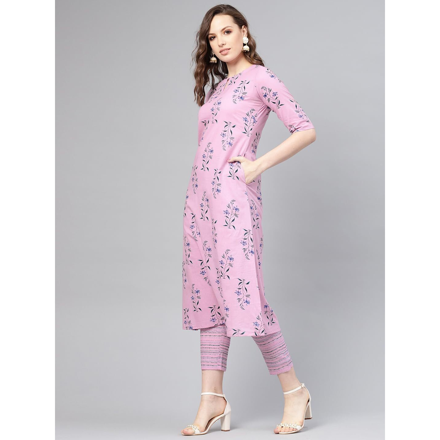 Libas Women's Cotton Printed Regular Fit Kurta Set (6410F_Purple