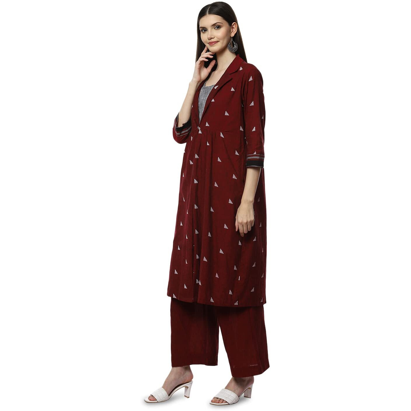 BIBA Women YARNDYED Relaxed Mix and Match(Work VOG1635_Maroon/Gray_36)