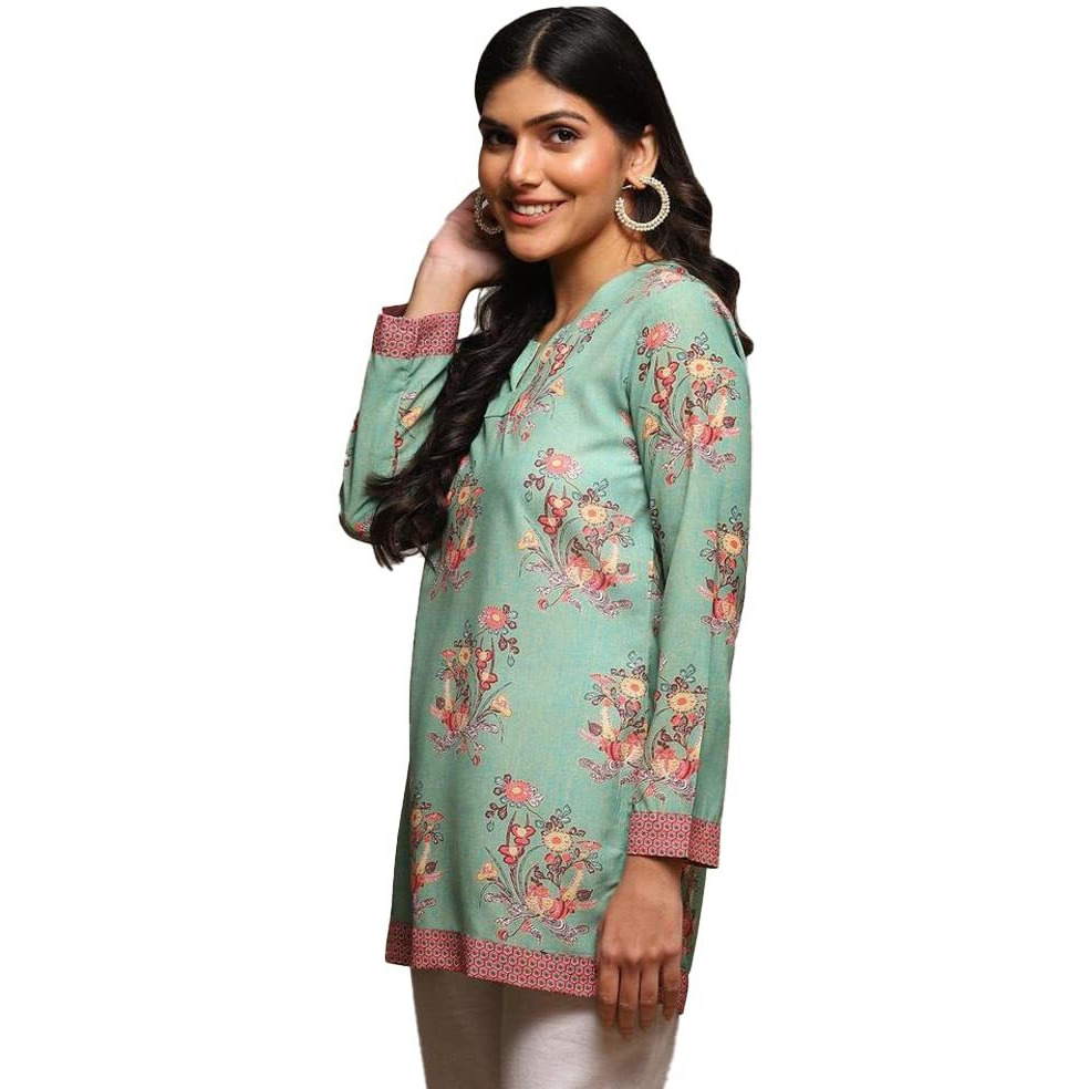 BIBA Women Printed Regular Mix and Match Kurta (Crepe Ku19247_Green_36)
