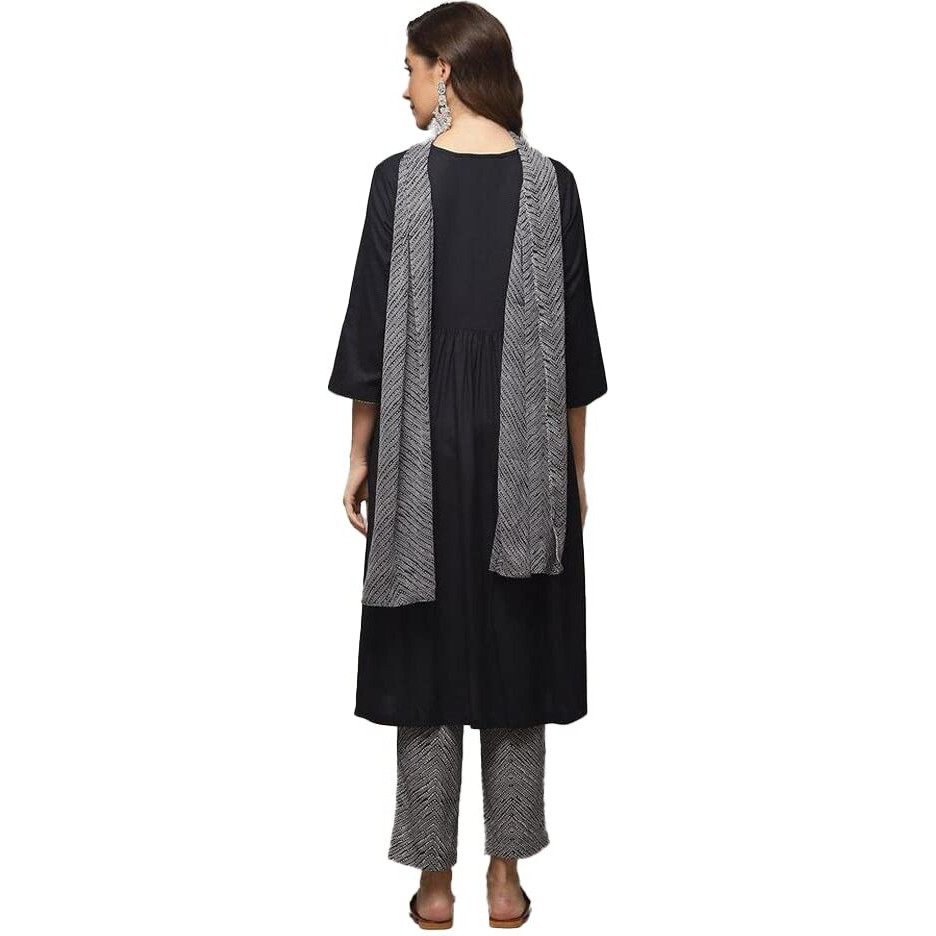 BIBA WOMEN PRINTED NARROW SALWAR KURTA DUPATTA(SKDASSORTED8762_BLACK_32)