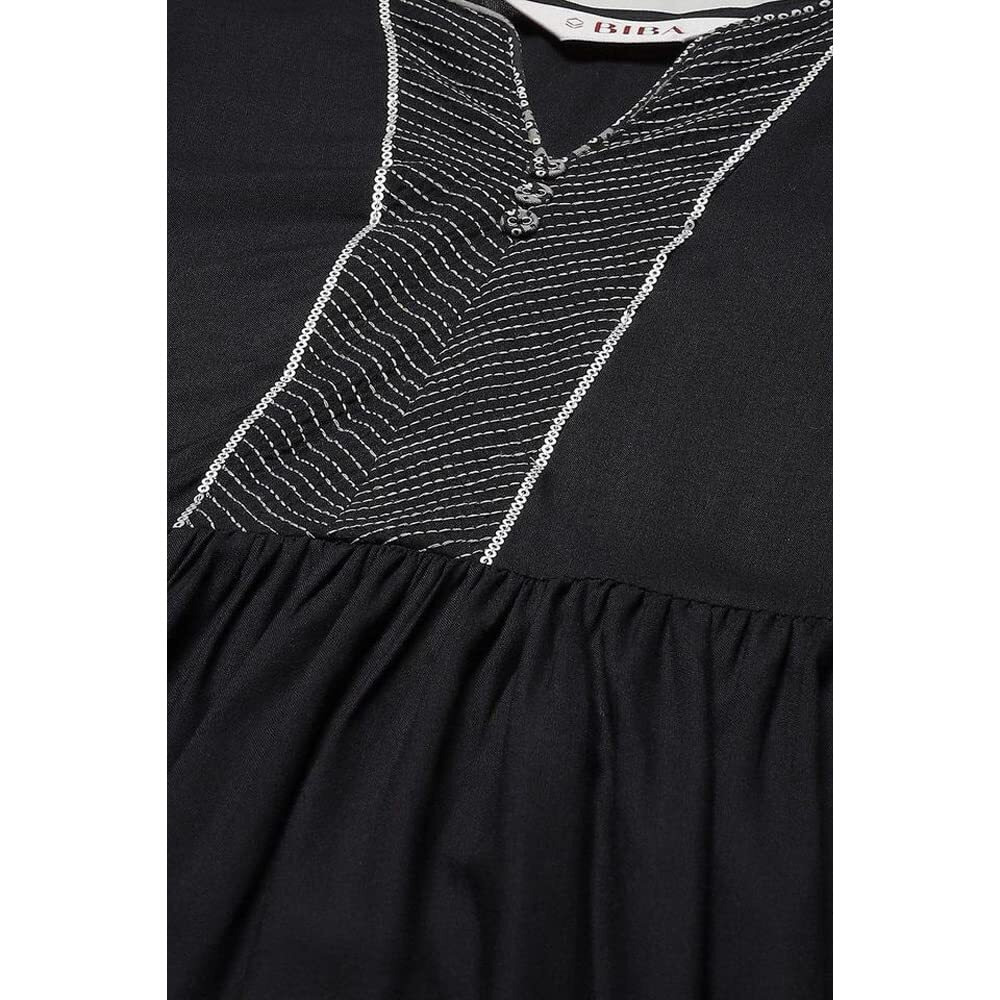 BIBA WOMEN PRINTED NARROW SALWAR KURTA DUPATTA(SKDASSORTED8762_BLACK_32)