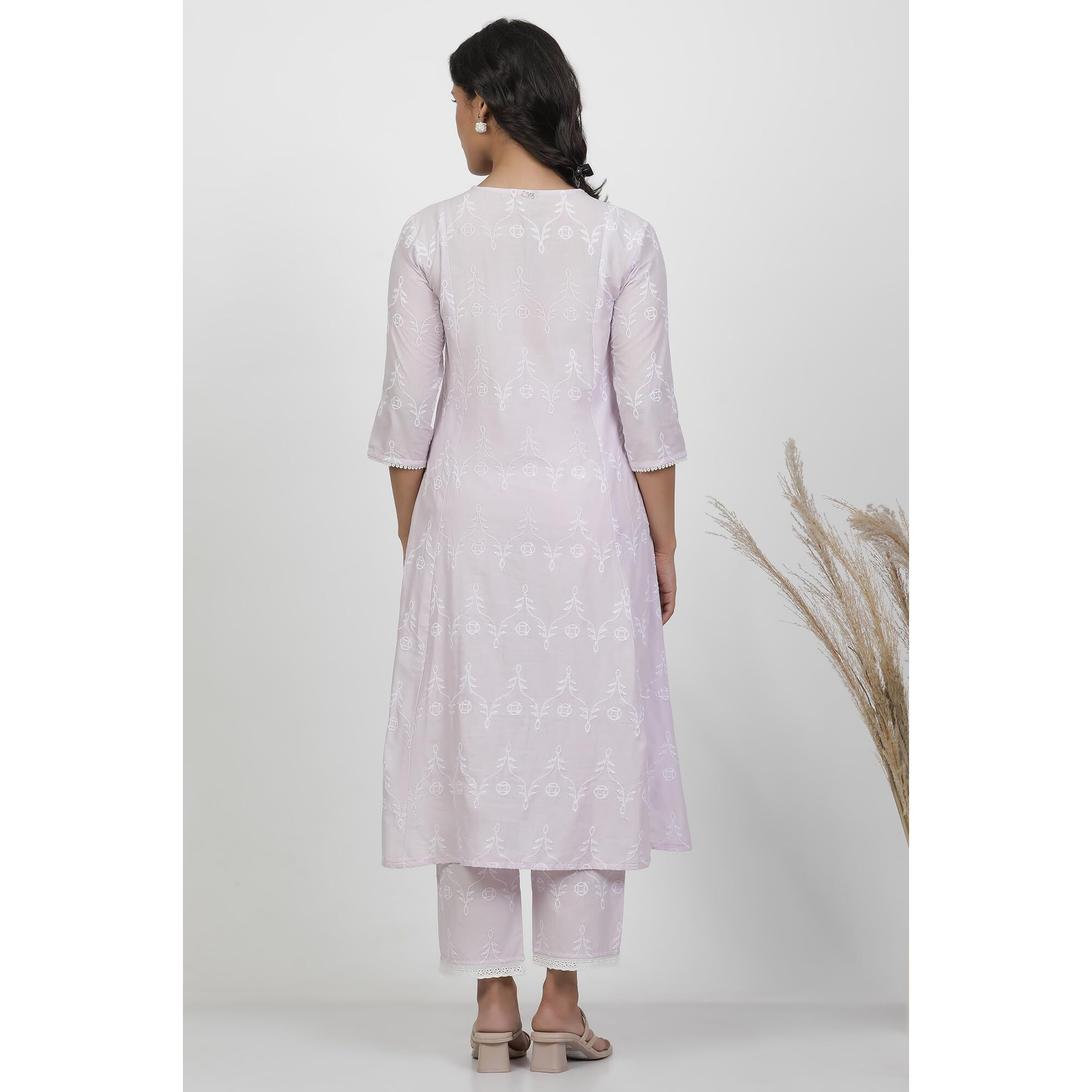 W for Woman Purple Floral Print Cotton Flarred Kurta_24FEW11141-400371_L