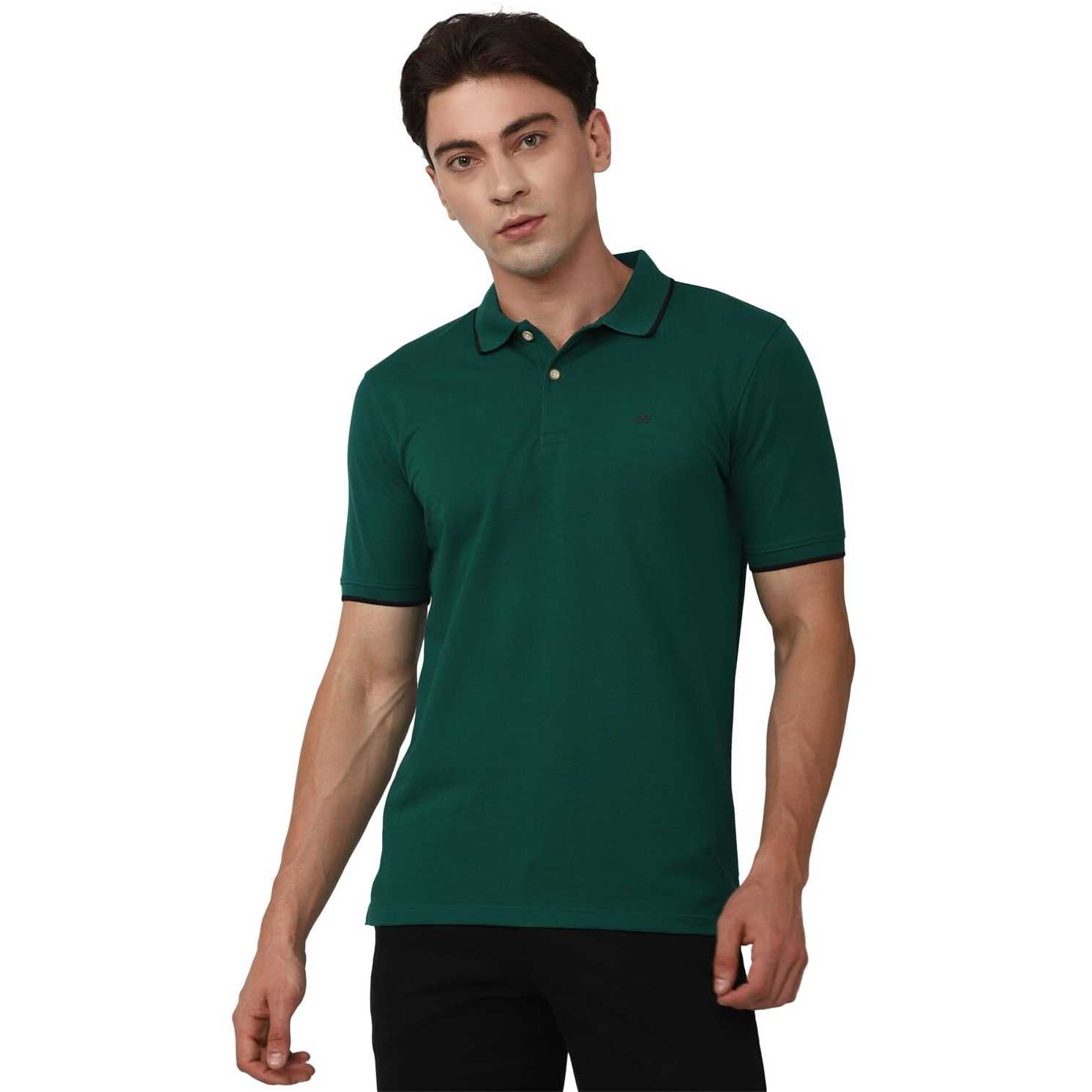 Peter England Men's Snug Fit Solid Polo T-Shirt with Coloured Collar Tipping| Cotton Rich| Premium Pique Weave Olive