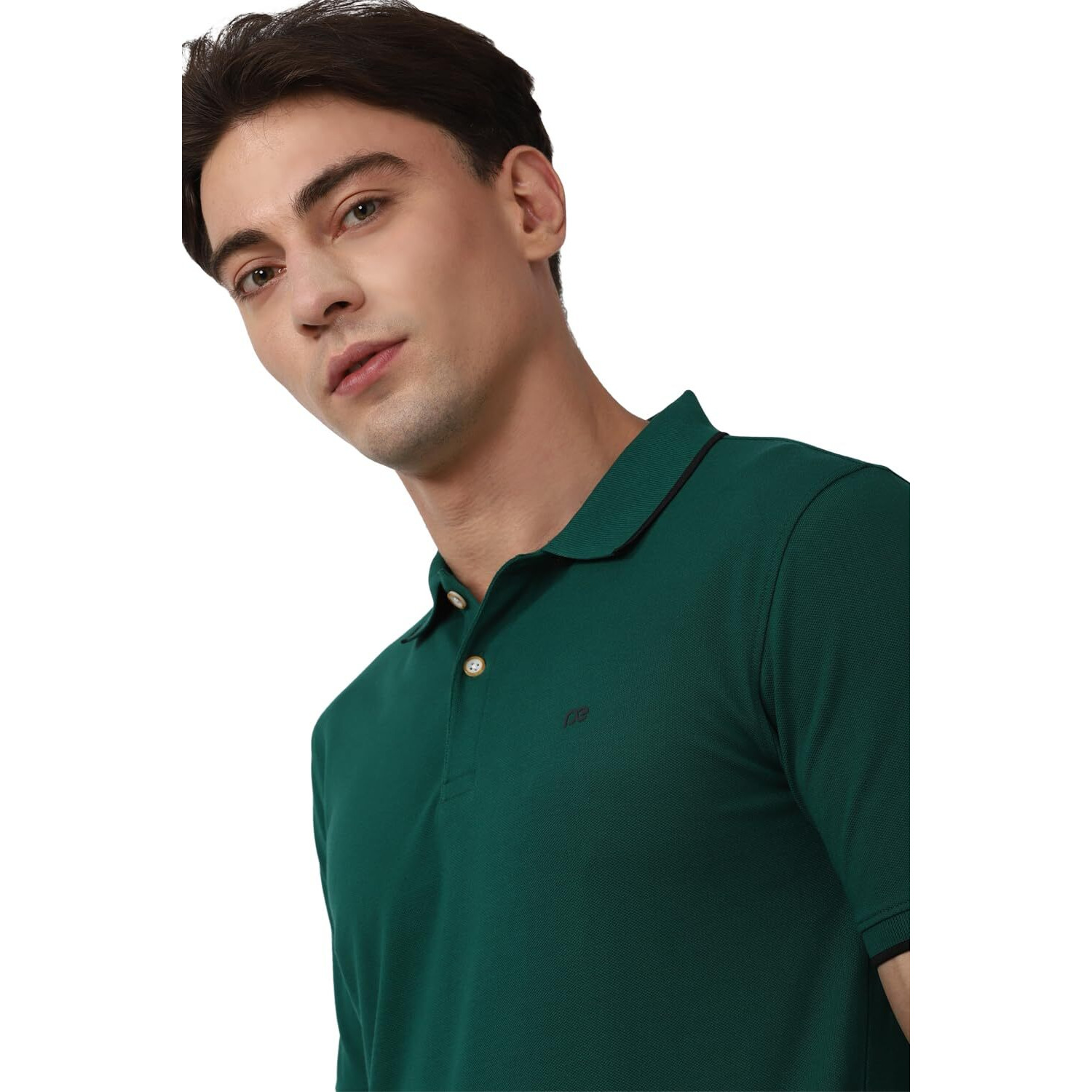 Peter England Men's Snug Fit Solid Polo T-Shirt with Coloured Collar Tipping| Cotton Rich| Premium Pique Weave Olive