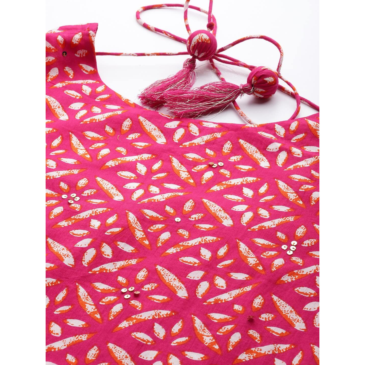 Yuris Women Pink Ethnic Motifs Printed Regular Sequinned Pure Cotton Kurta with Trousers with Dupatta (L)