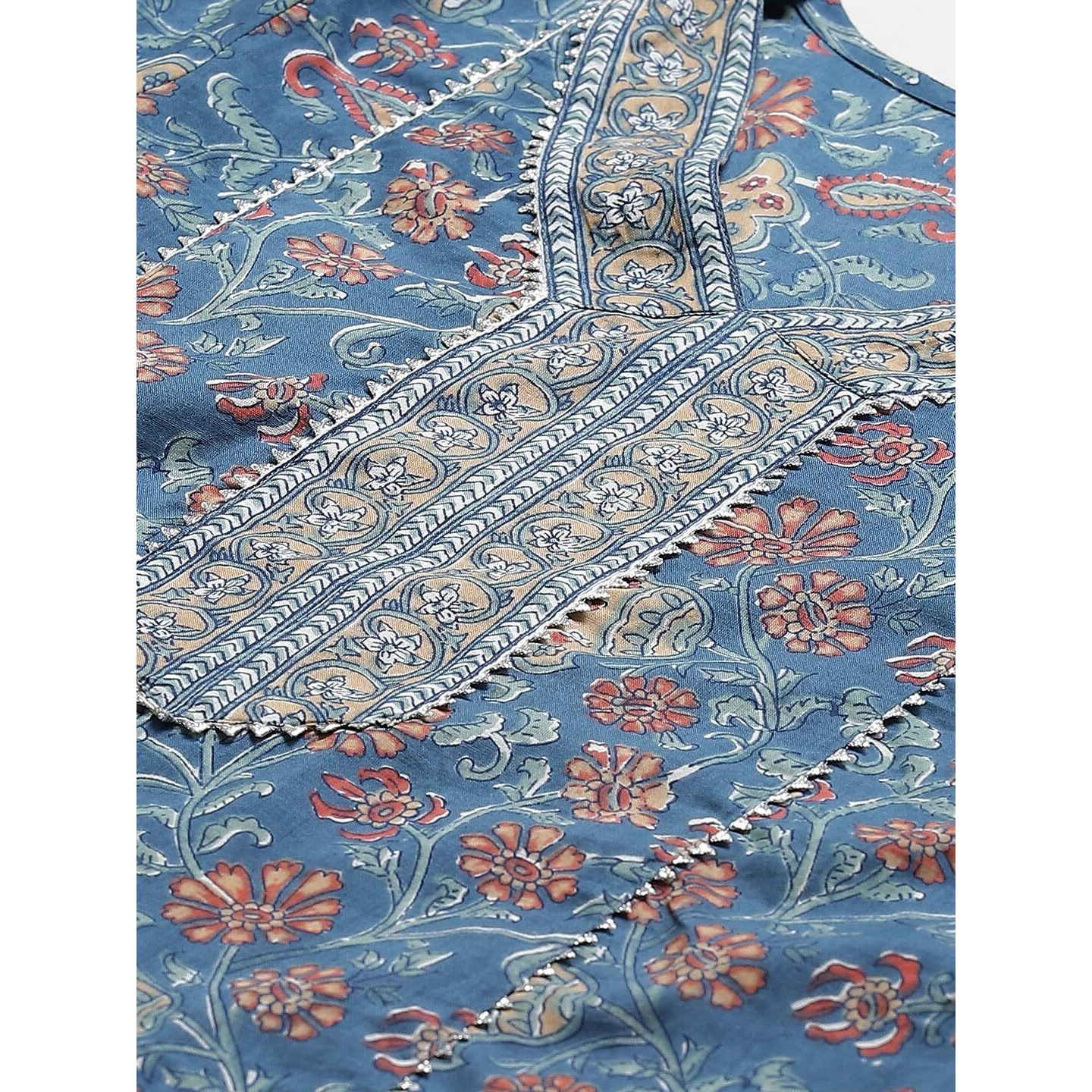 Yuris Women Blue Peach-Coloured Printed Kurta with Trousers Dupatta (2XL)