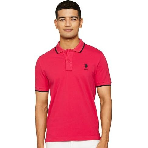 U.S. POLO ASSN. Men's Regular Fit Polo Shirt (USTSHS2224_Dk. Pink