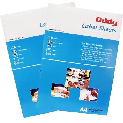 Oddy A4 Paper Label Stickers for Laser & Inkjet Printers | 65 Labels Per Sheet - Pack of 100 Sheets | for Shipping, Address, Folders, Industrial Use