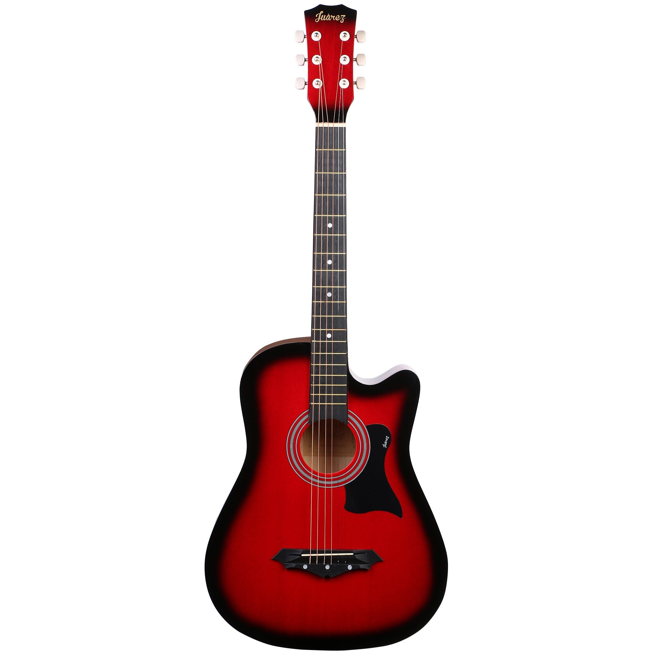 Jurez Acoustic Guitar, 38 Inch Cutaway, 038C with Bag, Strings, Pick and Strap, Black (Acoustic Guitar Kit, Red Sunburst)