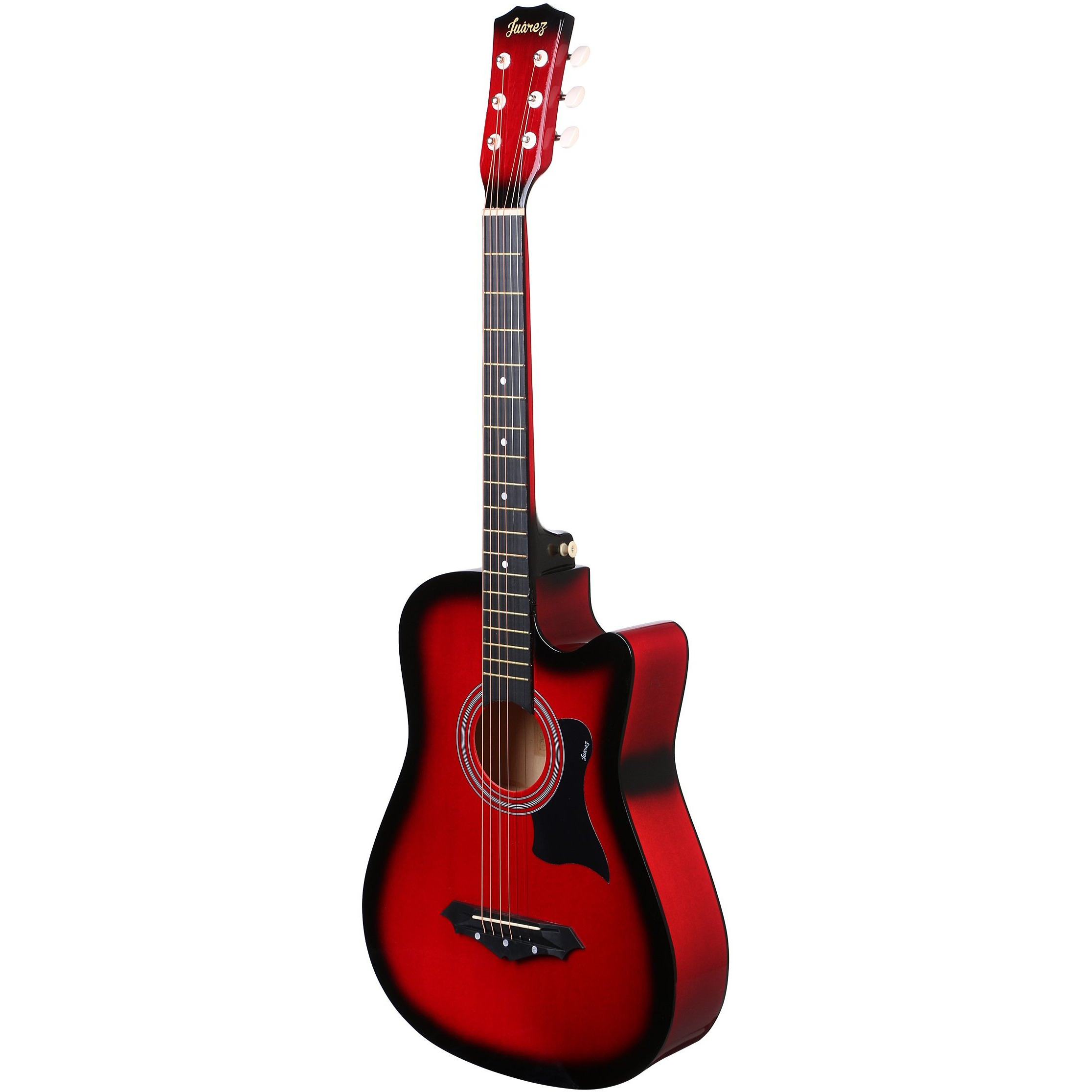 Jurez Acoustic Guitar, 38 Inch Cutaway, 038C with Bag, Strings, Pick and Strap, Black (Acoustic Guitar Kit, Red Sunburst)