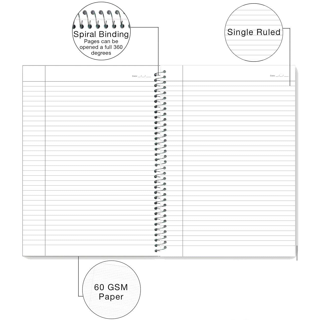 Rush 300 Pages Premium A4 Size Spiral Notebook Ruled - Spiral Register Notebooks for Students