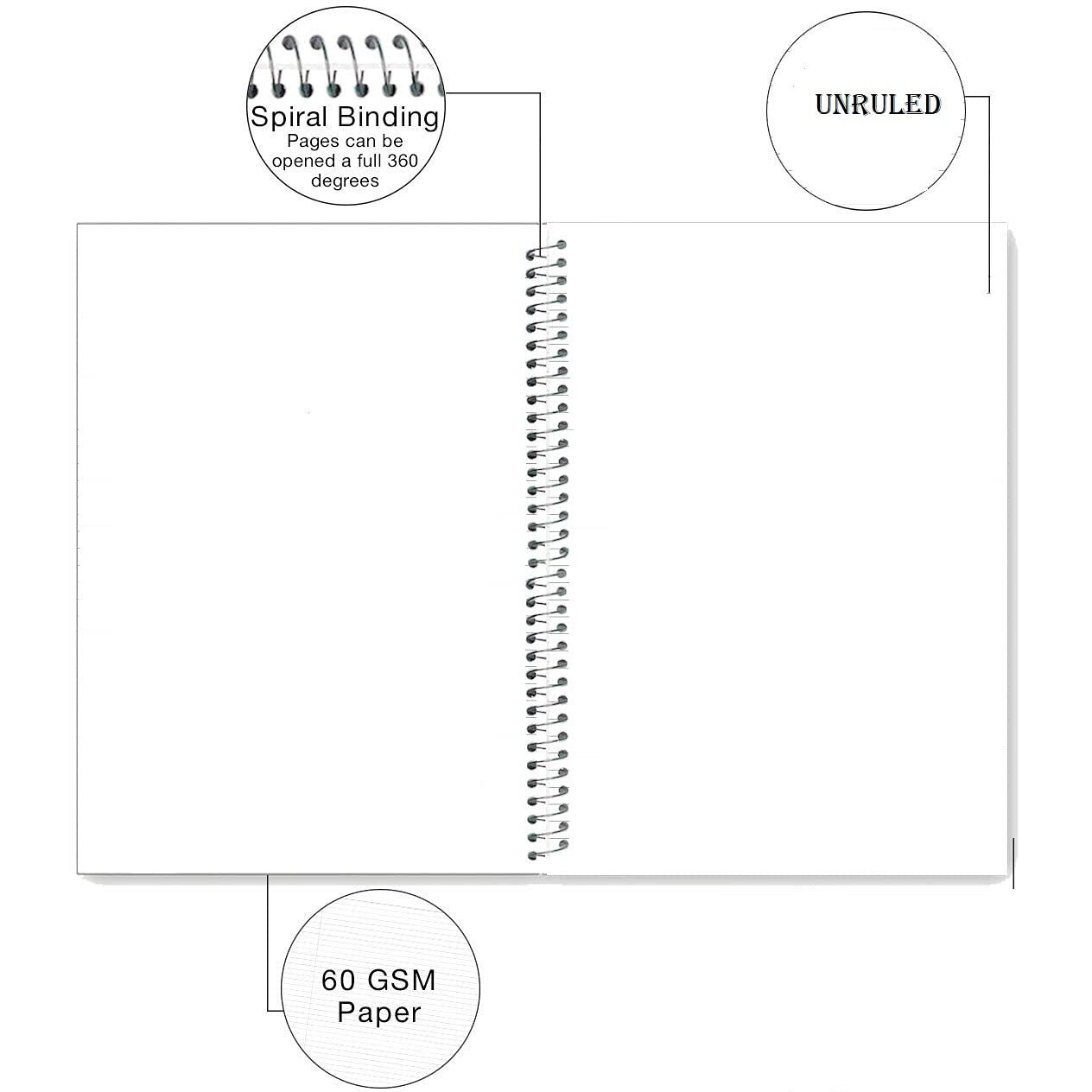 Rush Rough A4 Spiral Notebook 500 Pages | Unuled Notebook | 500 Pages Notebook Plain | Pack of 1 | Spiral Register (500 Pages, Unruled (Plain))