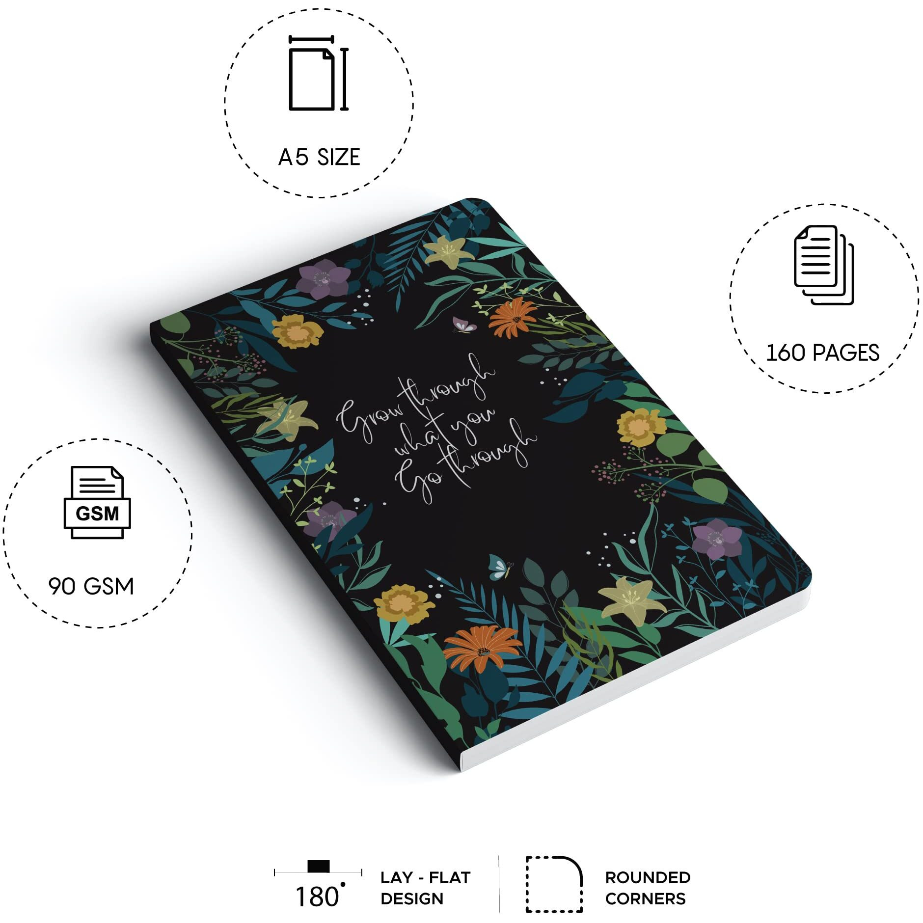 FACTOR NOTES A5 Notebook Ruled | 90 GSM | 160 Pages (Night Garden)