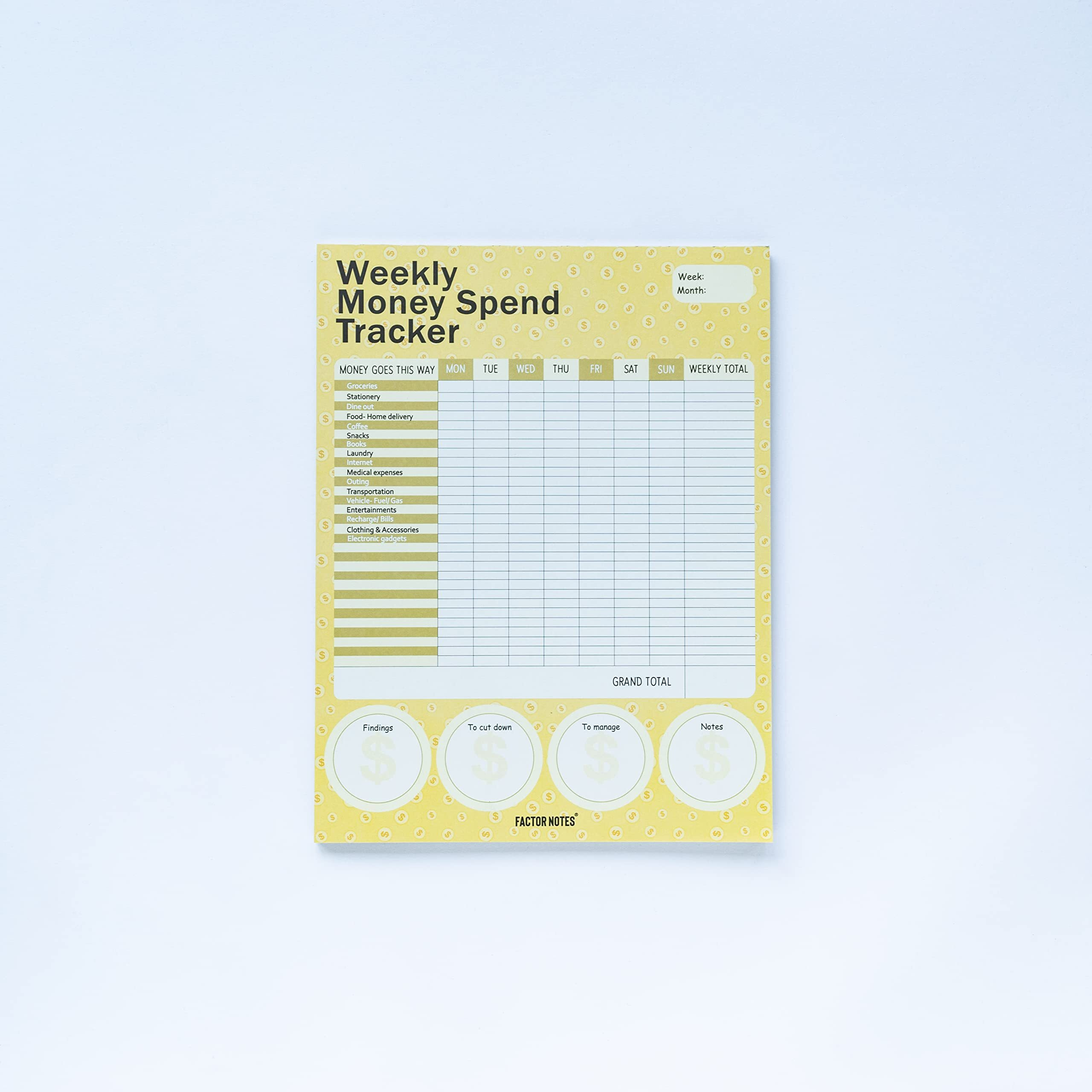 FACTOR NOTES Tear-off NotepadsA4 Sized|52 Sheets|100 GSM(Weekly Money Spend)