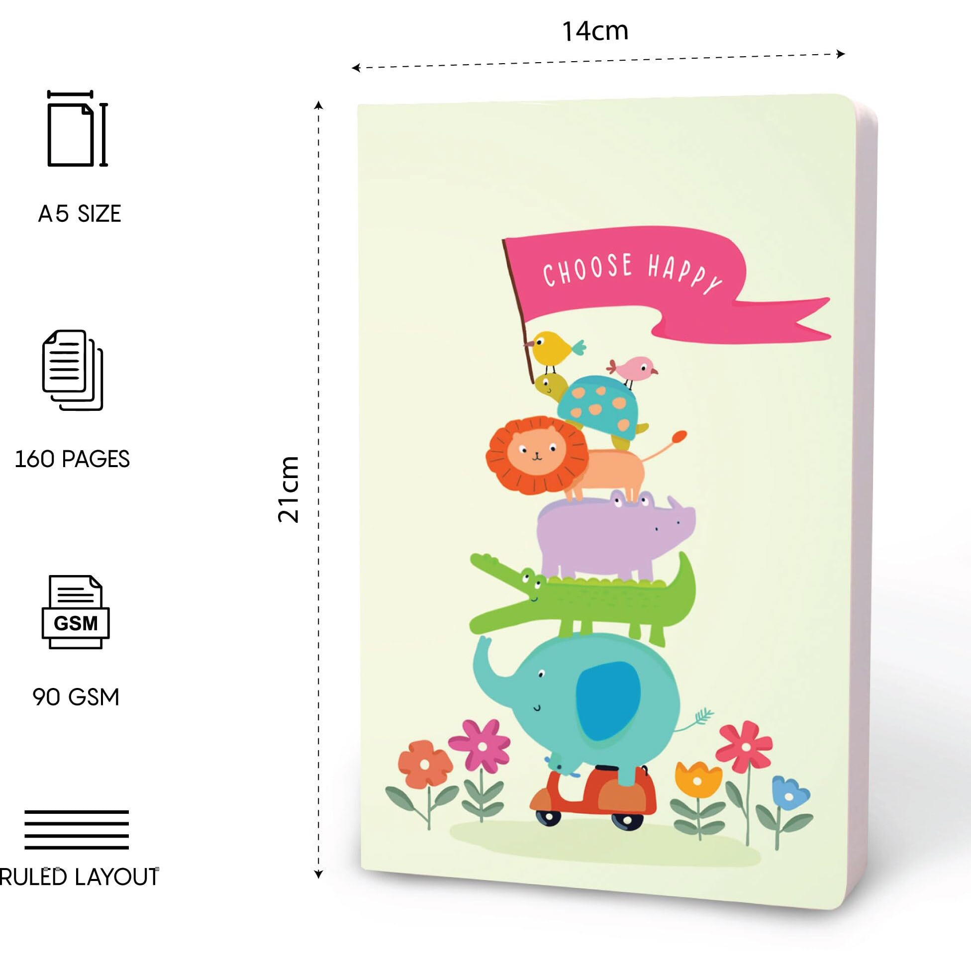 FACTOR NOTES A5 Notebook Ruled | 90 GSM | 160 Pages(Choose Happy)