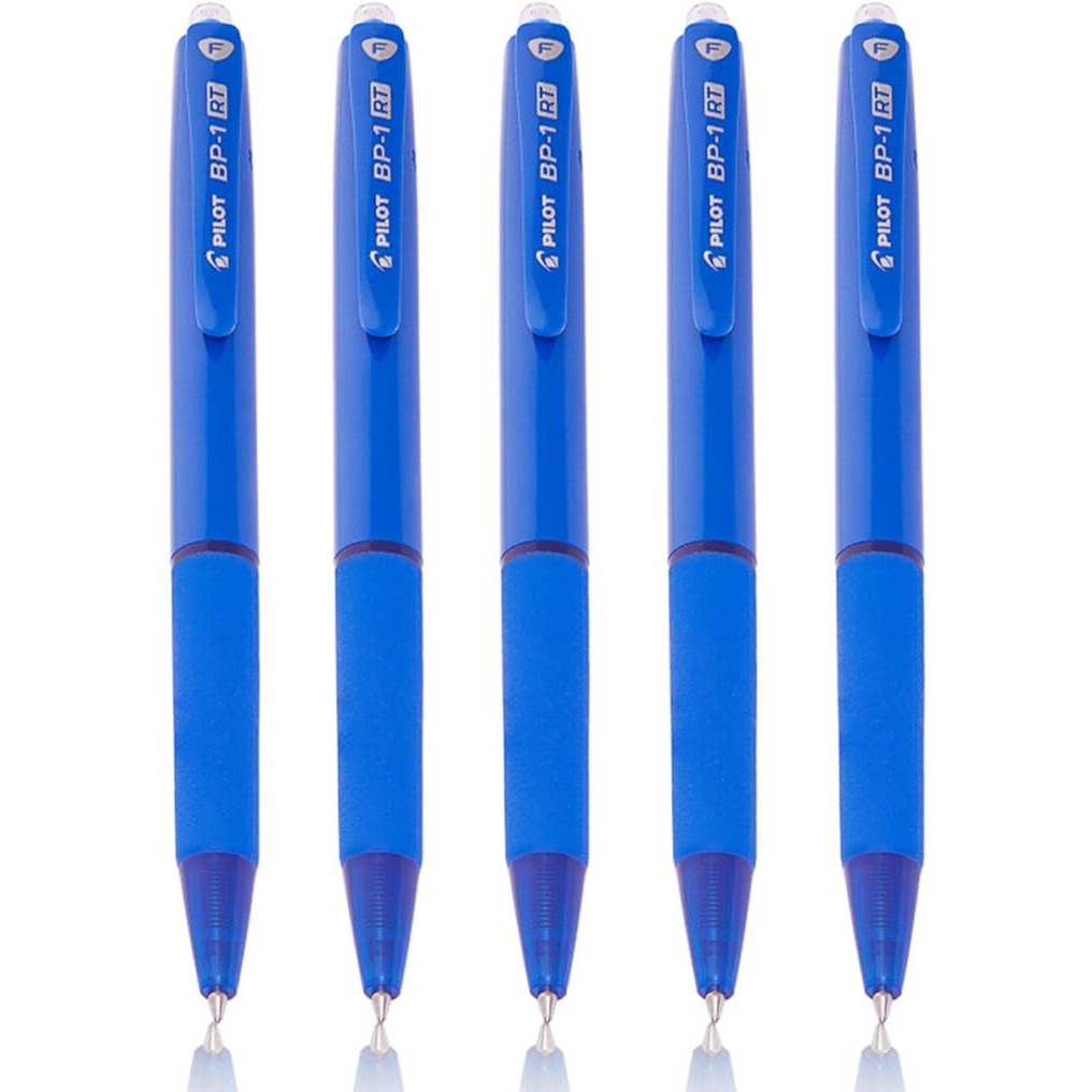 Pilot BP-1 RT 0.7mm Fine Tip Ball Pen with Soft Rubber Grip | Blue Ink, Pack of 5