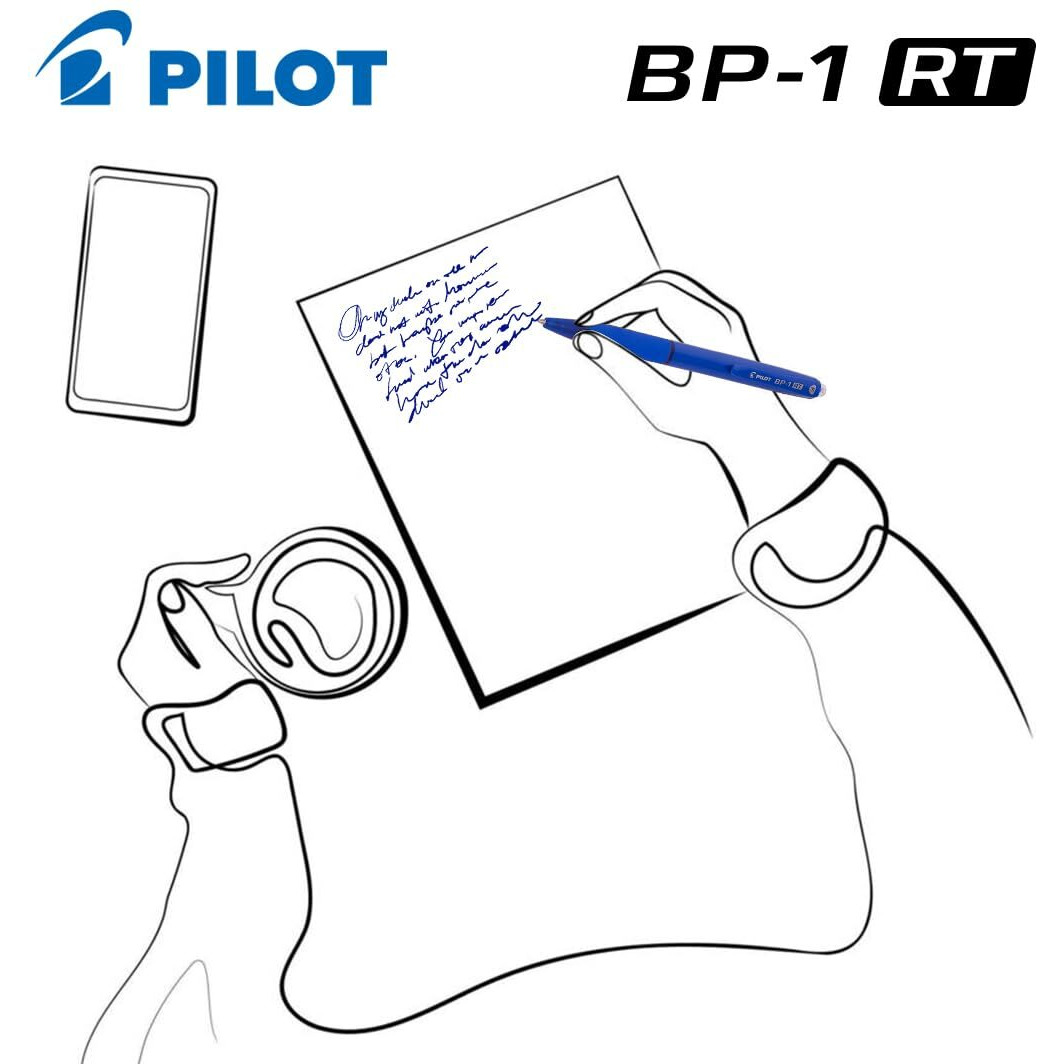 Pilot BP-1 RT 0.7mm Fine Tip Ball Pen with Soft Rubber Grip | Blue Ink, Pack of 5