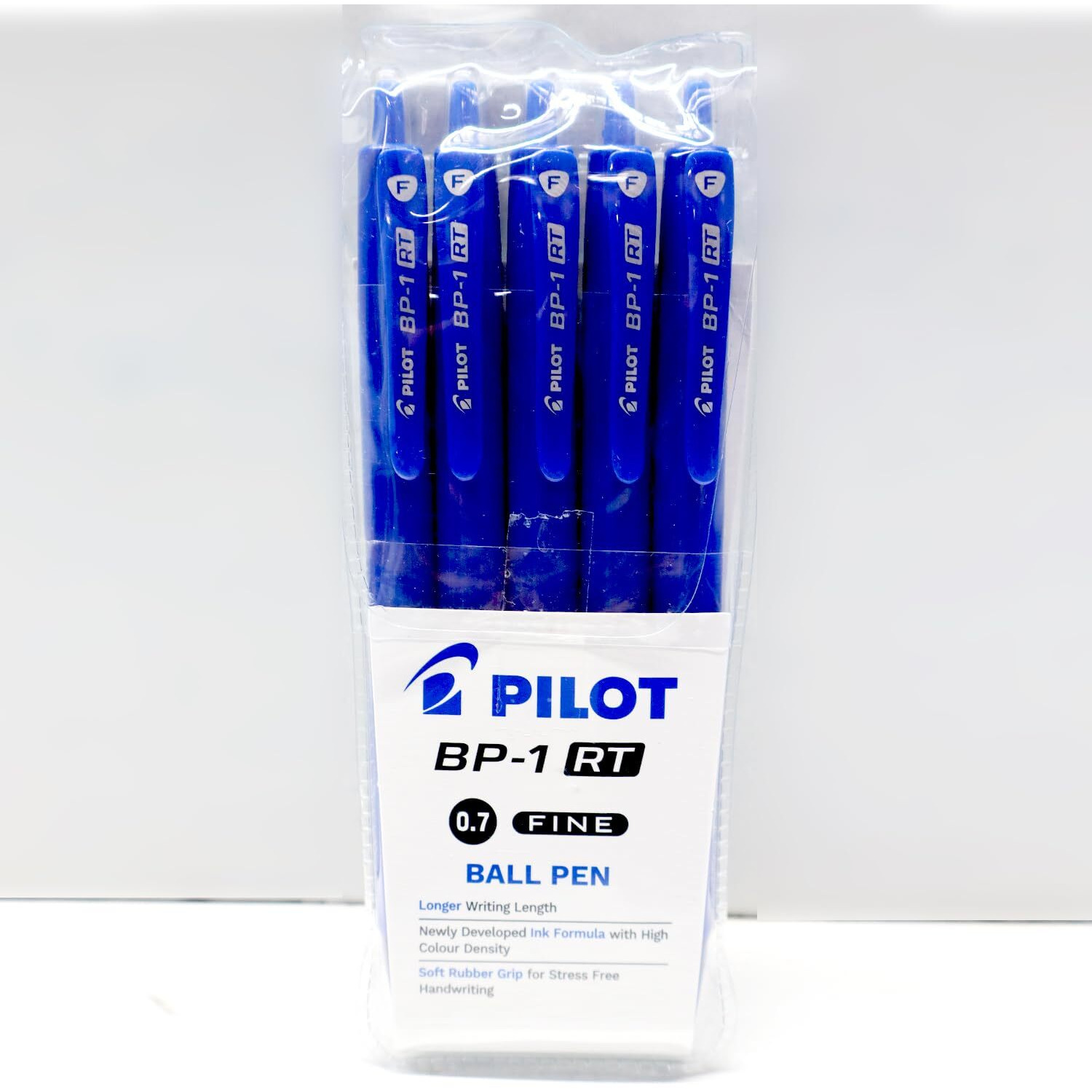 Pilot BP-1 RT 0.7mm Fine Tip Ball Pen with Soft Rubber Grip | Blue Ink, Pack of 5