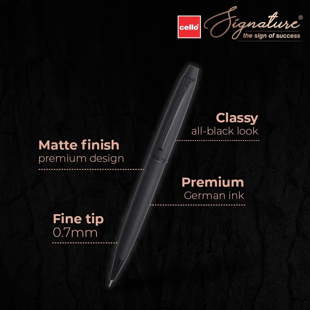 Cello Signature Carbon Ball Pen + Refill Pack | Blue Ink | 1 Ball Pen + 1 Refill | Matte Black Finish | Premium Metal Pen for Gift | Stylish Corporate & New Year Gifts for Men & Women