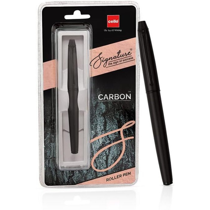 Cello Signature Series Carbon Roller Pen | All-Black Matt Finish Elegant Design | Ideal For Corporate & Festive Gifting | Blue Ink, Pack of 2