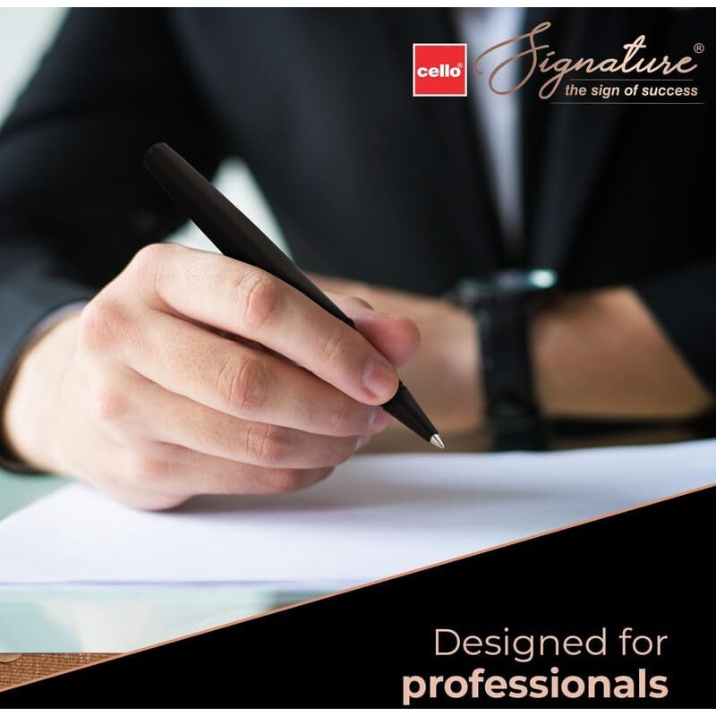 Cello Signature Series Carbon Roller Pen | All-Black Matt Finish Elegant Design | Ideal For Corporate & Festive Gifting | Blue Ink, Pack of 2