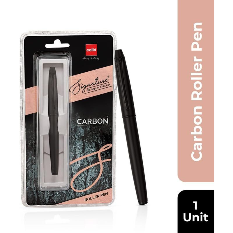 Cello Signature Series Carbon Roller Pen | All-Black Matt Finish Elegant Design | Ideal For Corporate & Festive Gifting | Blue Ink, Pack of 2