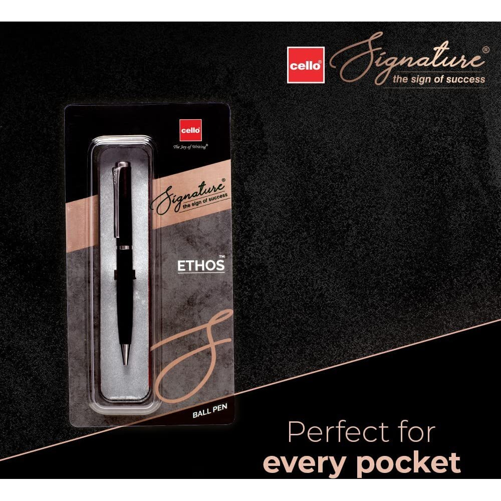 Cello Signature Ethos Ball Pen | Blue Ink | 1 Ball Pen | Twist Mechanism | Smooth Writing | Premium Metal Pen for Gift | Corporate Gift | New Year Gift