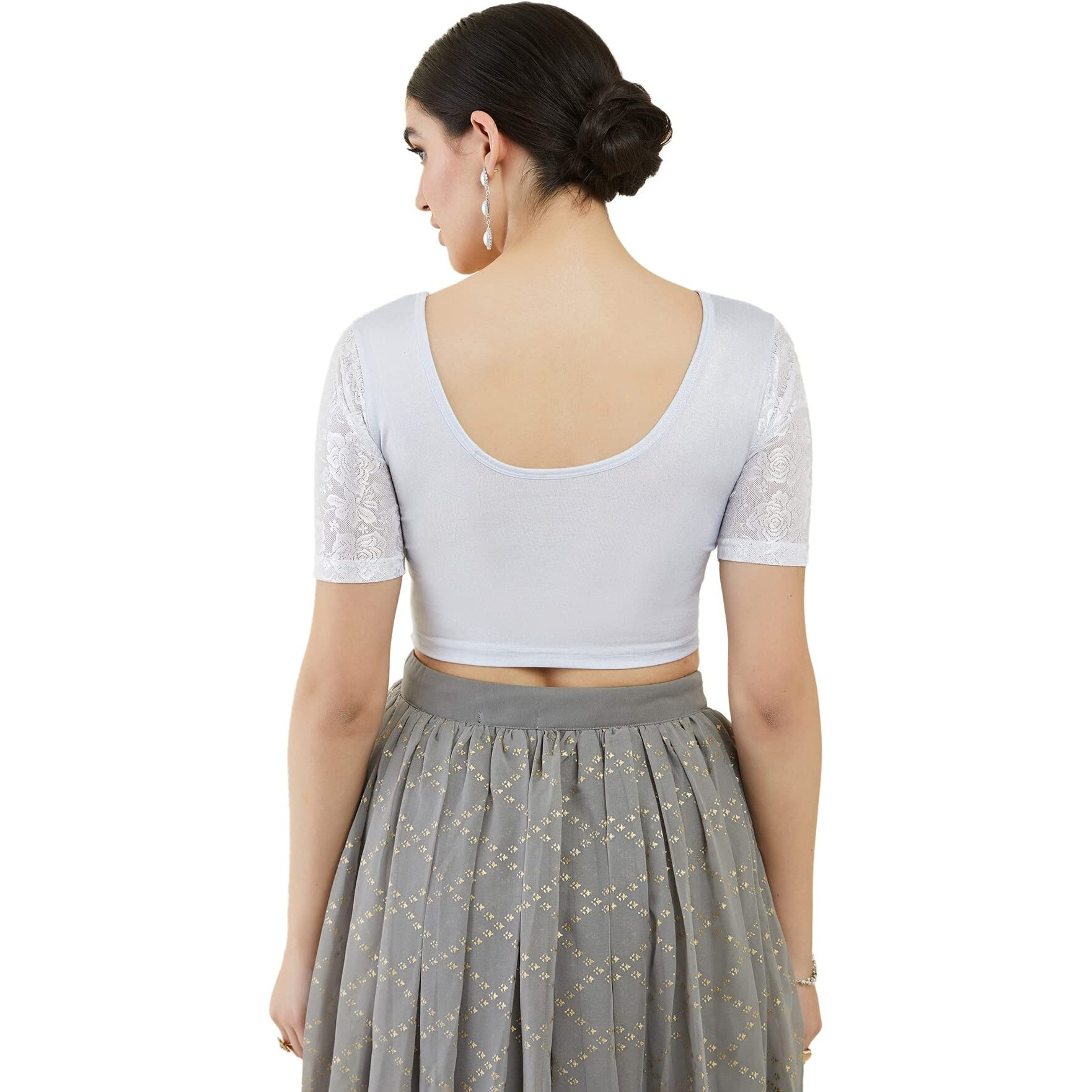 Soch Silver Spandex Princess Cut Blouse with Floral Sleeves