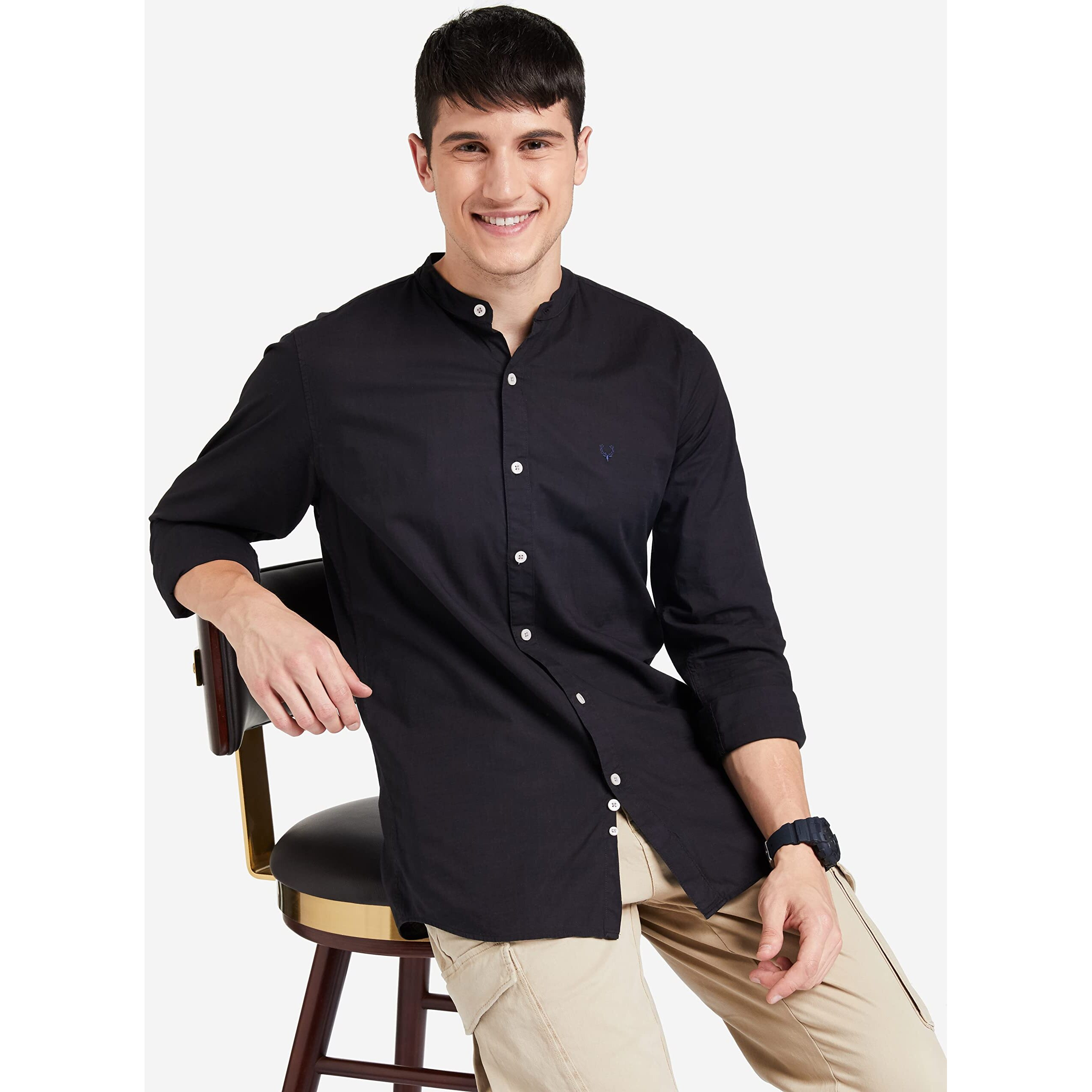 Allen Solly Men's Solid Slim Fit Shirt (ASSFWMOFA24870_Black 39)