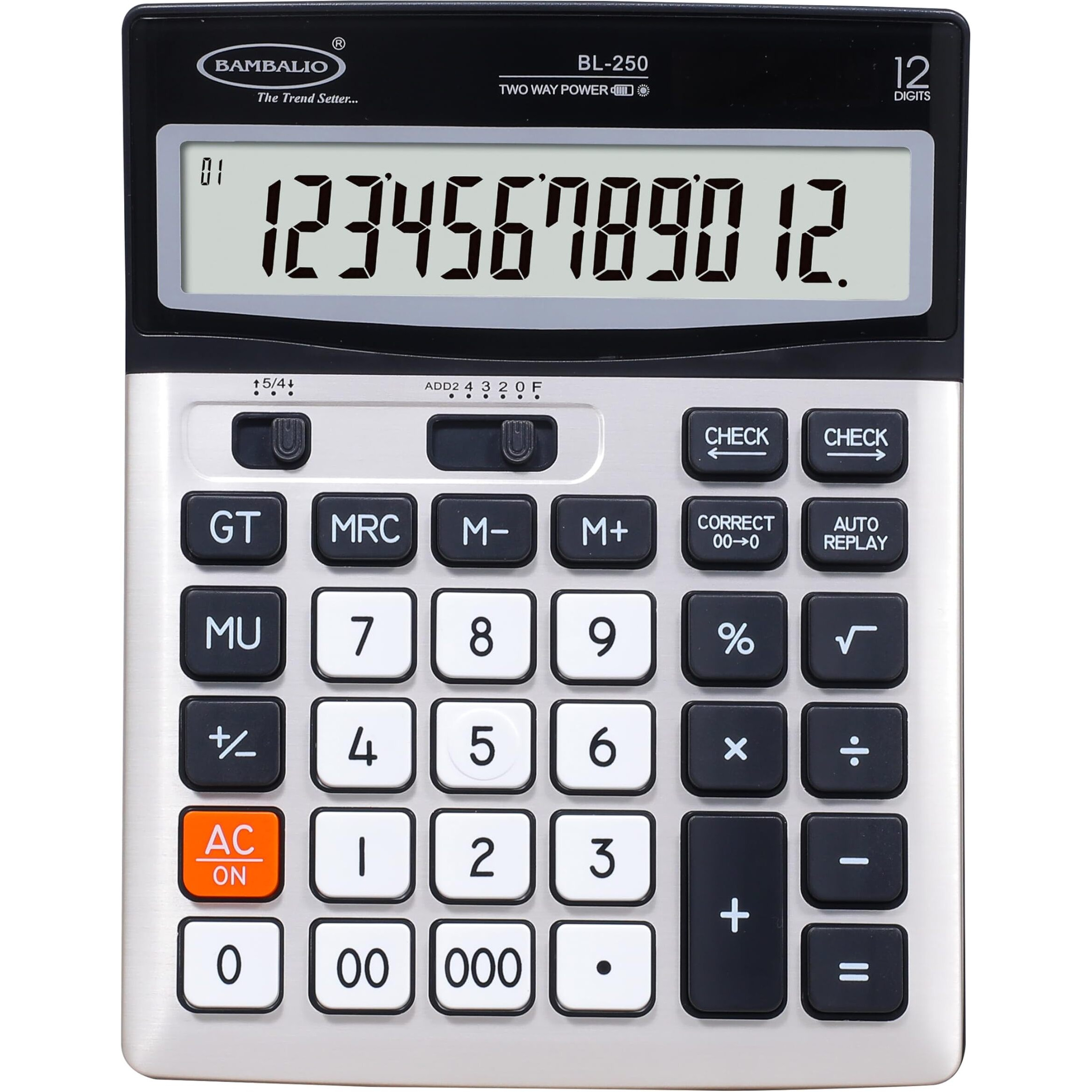 Bambalio 12 Digits BL-250 Large Display with Metallic Panel & 3 Years Warranty Electronic Calculator with 000 Key
