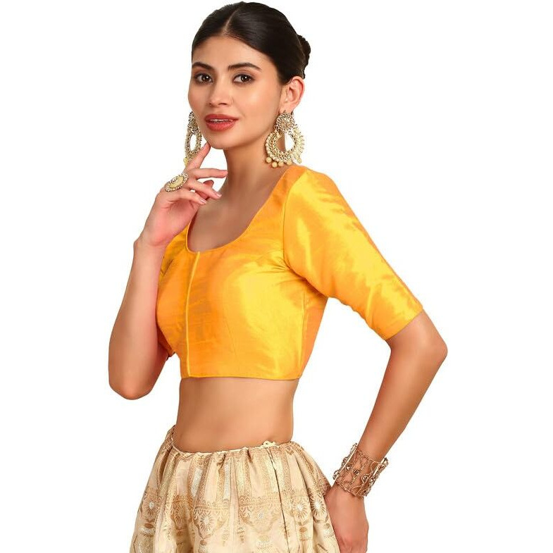 Soch Womens Mustard Art Silk Princessline Cut Padded Blouse