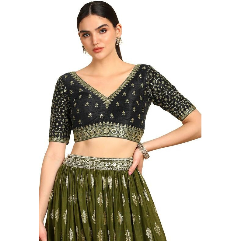 Soch Womens Black Zari Embroidery Padded Silk Blend Blouse with Sequins