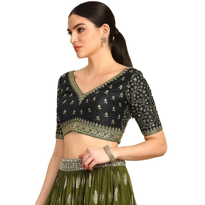 Soch Womens Black Zari Embroidery Padded Silk Blend Blouse with Sequins