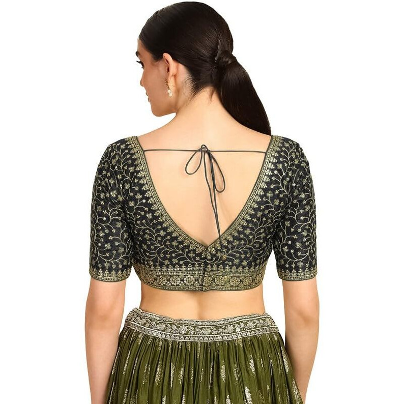 Soch Womens Black Zari Embroidery Padded Silk Blend Blouse with Sequins