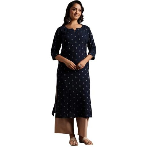Libas Women's Cotton Ethnic Motifs Straight Kurta (29182O Blue
