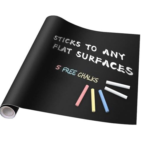 YAJNAS Black Chalkboard Sticker for Kids | Removable Wall-Mounted Blackboard for Home, School, Office | Includes 5 Colorful Chalks | Easy Install, Perfect for Creative Learning & Play - 1.5 x 2 Ft