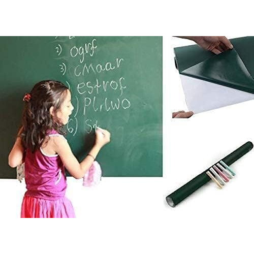 YAJNAS Vinyl Green Chalkboard Wall Sticker 1.5 x 6.5 Feet | Removable Chalkboard with 5 Chalks, Self-Adhesive Waterproof Blackboard for Home, School, Office, Kitchen, Kids Room, Writable & Reusable