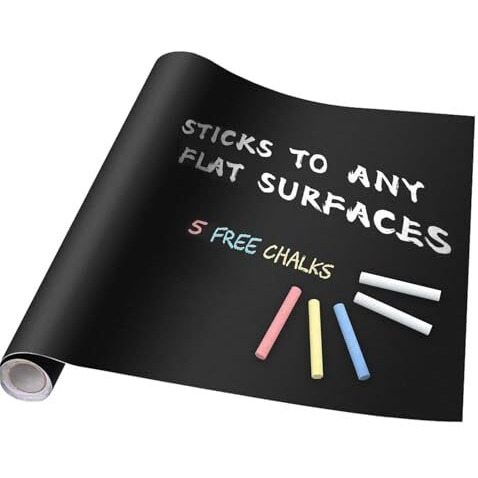 YAJNAS Black Chalkboard Sticker for Kids | Removable Wall-Mounted Blackboard for Home, School, Office | Includes 5 Colorful Chalks | Easy Install, Perfect for Creative Learning & Play - 2 x 2 Ft