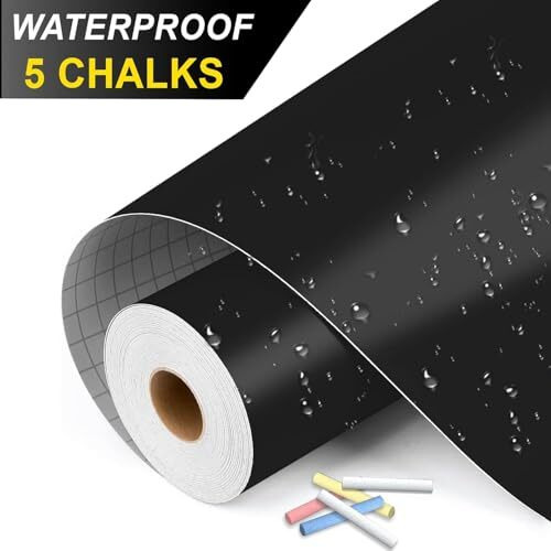 YAJNAS Black Chalkboard Sticker for Kids | Removable Wall-Mounted Blackboard for Home, School, Office | Includes 5 Colorful Chalks | Easy Install, Perfect for Creative Learning & Play - 2 x 2 Ft