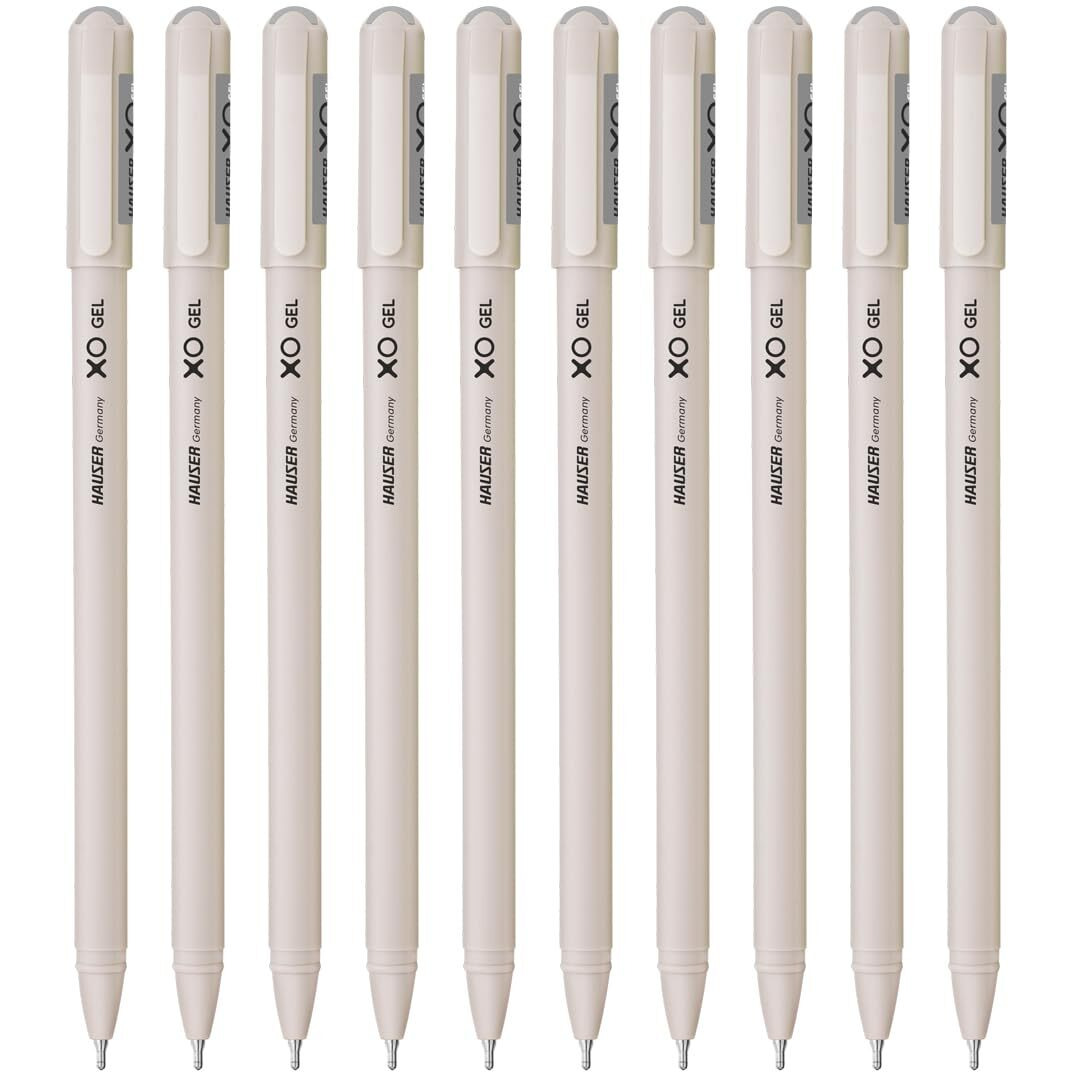 Hauser XO Gel Pen Wallet Pack | Sleek Body & Minimalistic Design With Matt Finish | Solid Body Type, Low Viscosity Ink | Ultra Durable Tip | Black Ink, Pack of 10 Pens