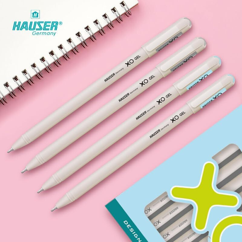 Hauser XO Gel Pen Wallet Pack | Sleek Body & Minimalistic Design With Matt Finish | Solid Body Type, Low Viscosity Ink | Ultra Durable Tip | Black Ink, Pack of 10 Pens