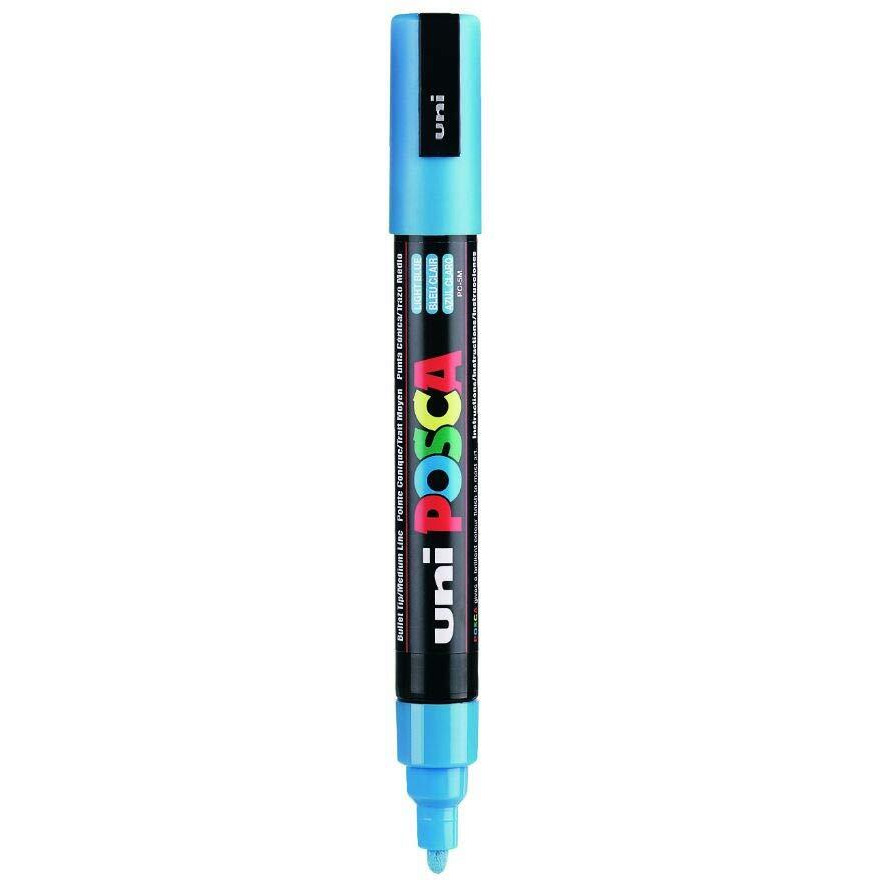 UNI-BALL Posca 5M 1.8-2.5 mm Bullet Shaped Paint Marker Pen | Reversible & Washable Tips | For Rocks Painting, Fabric, Wood, Canvas, Ceramic, Scrapbooking, DIY Crafts | Light Blue Ink, Pack of 1